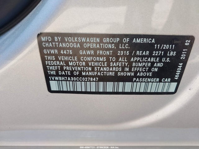 2012 Volkswagen PASSAT 2.5L SE 照片 9