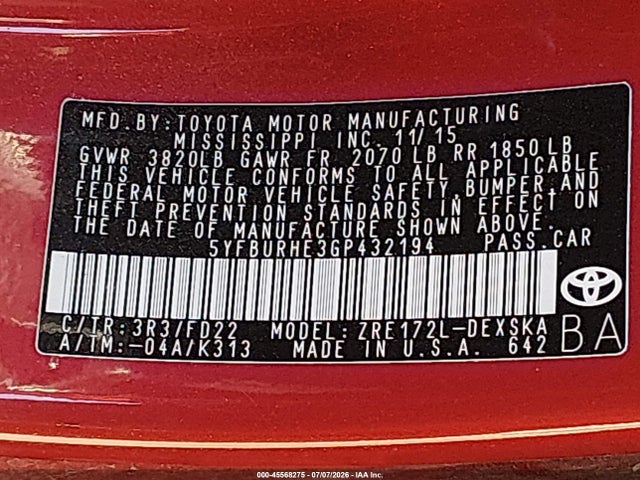2016 Toyota COROLLA S PLUS — фото 9