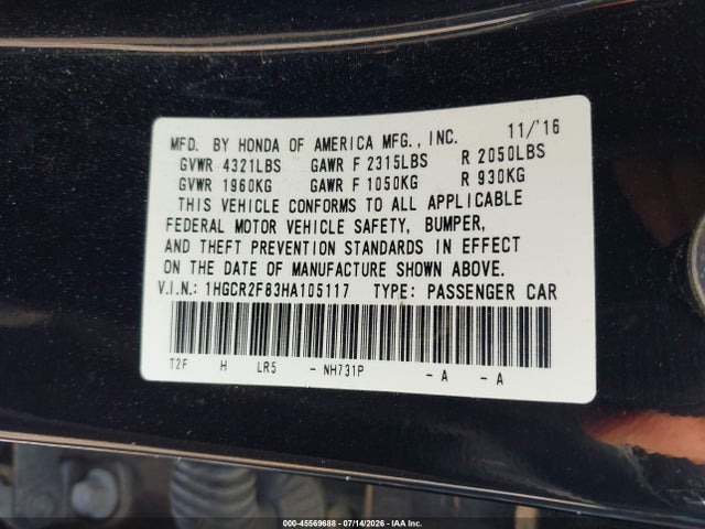 2017 Honda ACCORD EX-L photo 9
