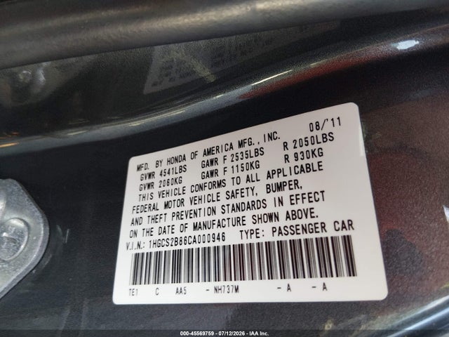 2012 Honda ACCORD 3.5 EX-L 照片 9