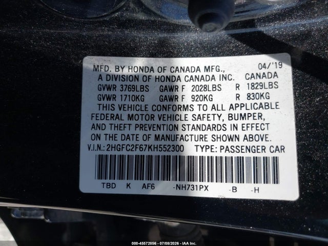 2019 HONDA CIVIC LX 9