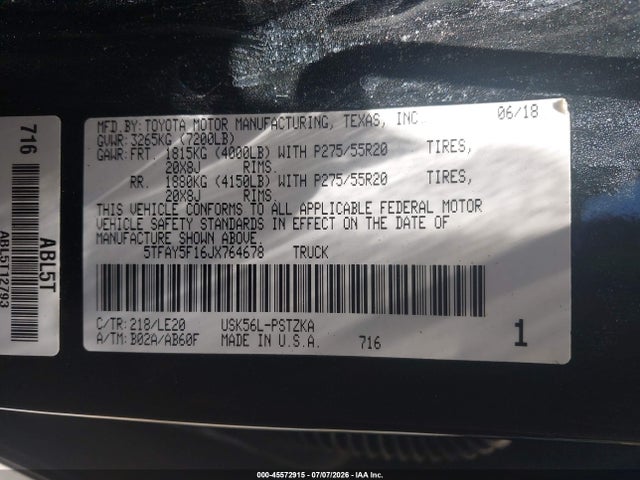 2018 TOYOTA TUNDRA PLATINUM 5.7L V8 9