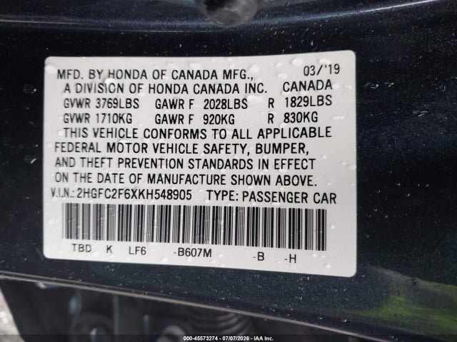 2019 Honda CIVIC LX 照片 9