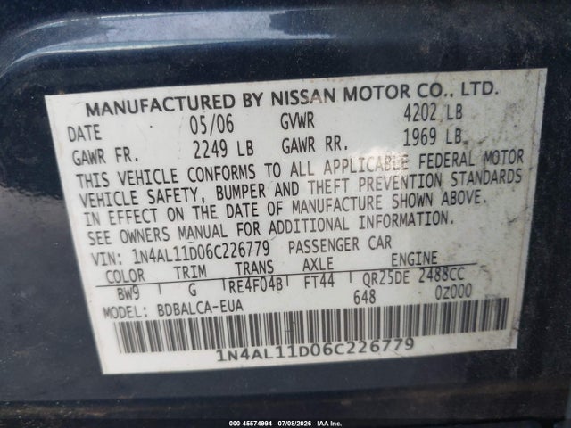2006 Nissan ALTIMA 2.5 S 照片 9