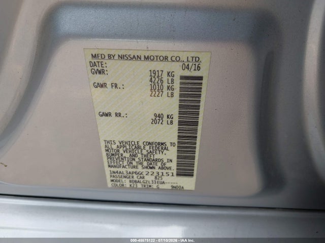 2016 Nissan ALTIMA 2.5/2.5 S/2.5 SL/2.5 SR/2.5 SV 照片 9