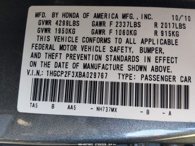 2011 Honda ACCORD 2.4 LX — фото 9