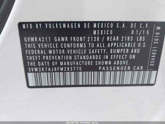 2015 Volkswagen JETTA 2.0L S — миниатюра 9