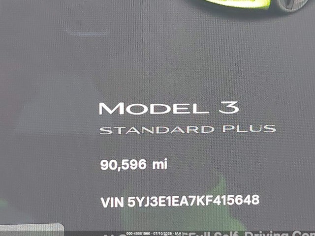 2019 TESLA MODEL 3 LONG RANGE/MID RANGE/STANDARD RANGE/STANDARD RANGE PLUS 7