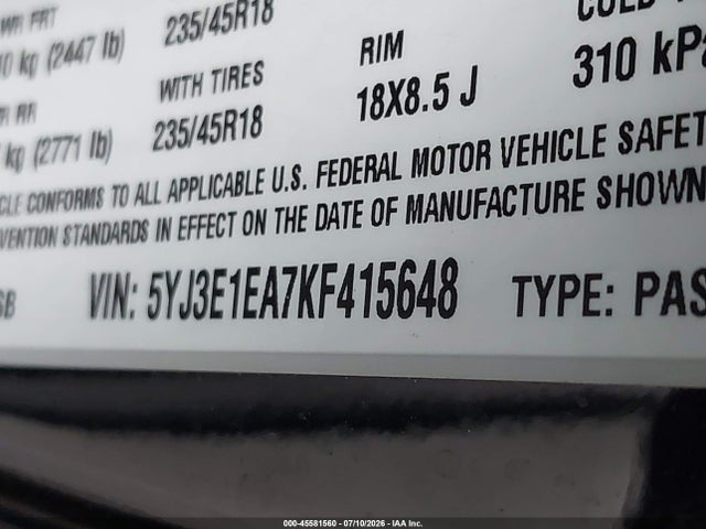 2019 TESLA MODEL 3 LONG RANGE/MID RANGE/STANDARD RANGE/STANDARD RANGE PLUS 9