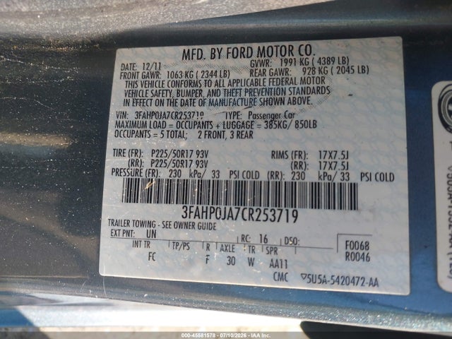 2012 FORD FUSION SEL 照片 9
