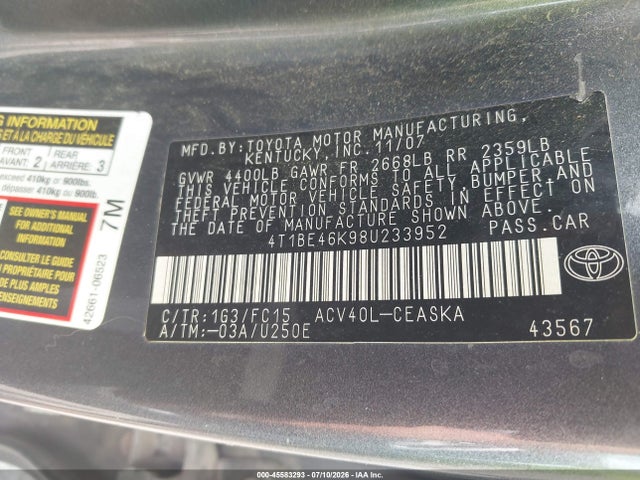 2008 Toyota CAMRY SE 照片 9
