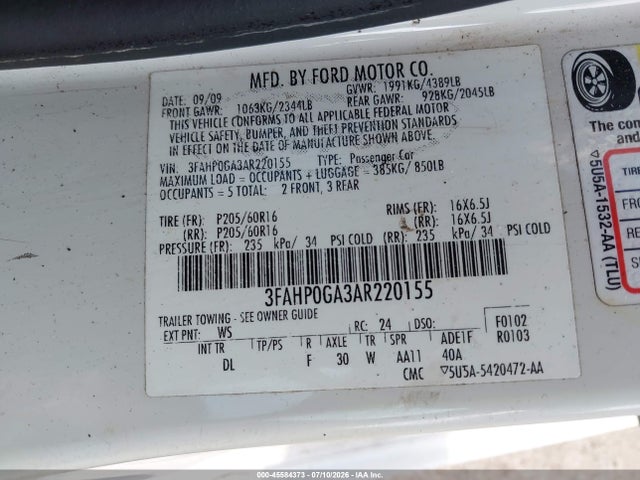 2010 FORD FUSION S 照片 9
