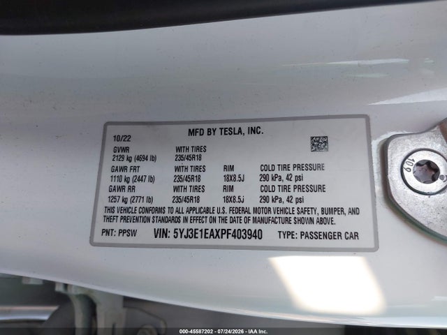 2023 Tesla MODEL 3 REAR-WHEEL DRIVE 照片 9