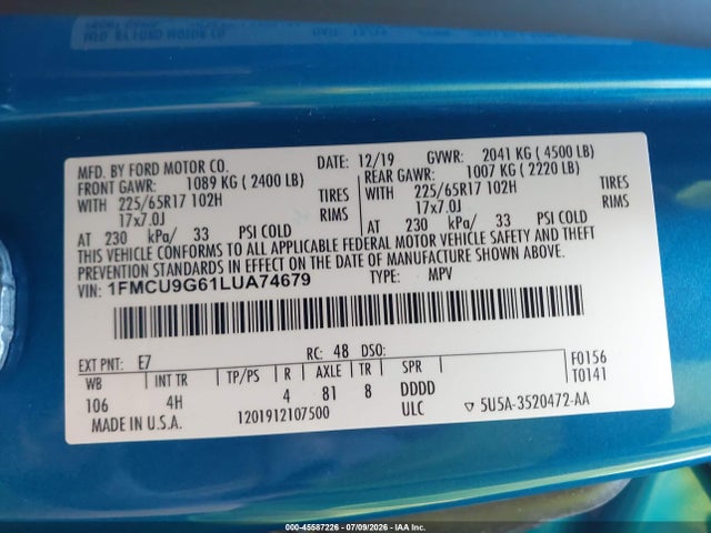 2020 FORD ESCAPE SE 9
