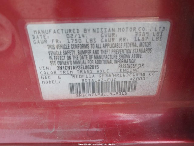 2014 Nissan VERSA 1.6 S+ 照片 9
