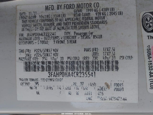 2012 FORD FUSION SE 缩略图 9