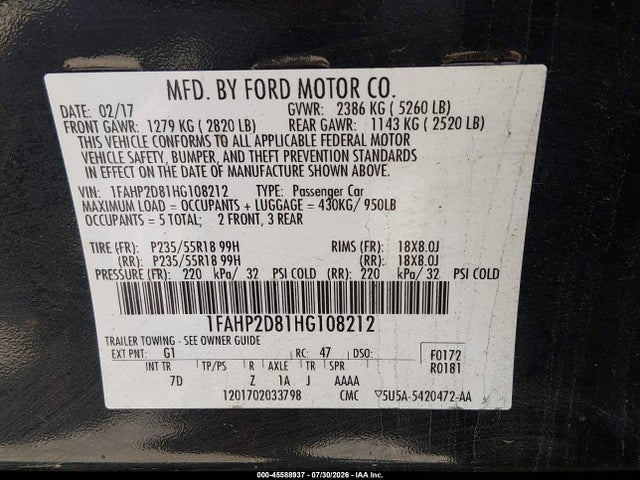 2017 FORD TAURUS SE 9