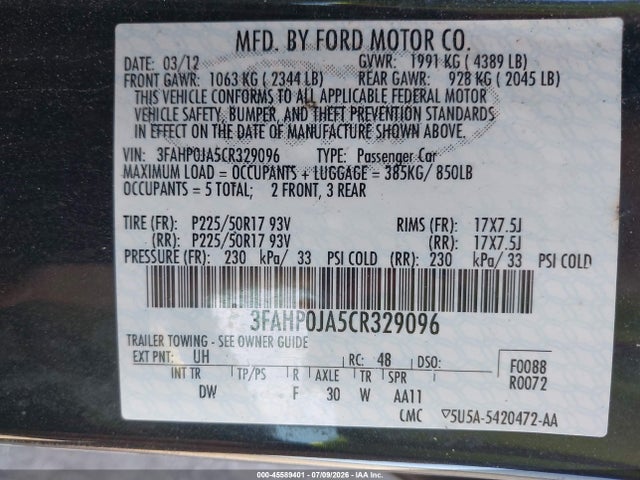 2012 FORD FUSION SEL 照片 9