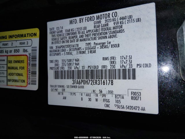 2014 FORD FUSION SE 照片 9