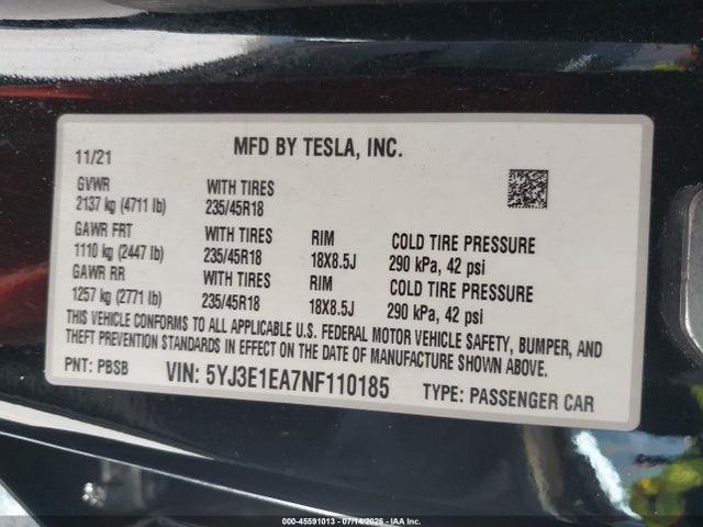 2022 Tesla MODEL 3 REAR-WHEEL DRIVE 照片 9