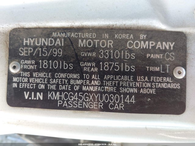 2000 Hyundai ACCENT GL — миниатюра 9