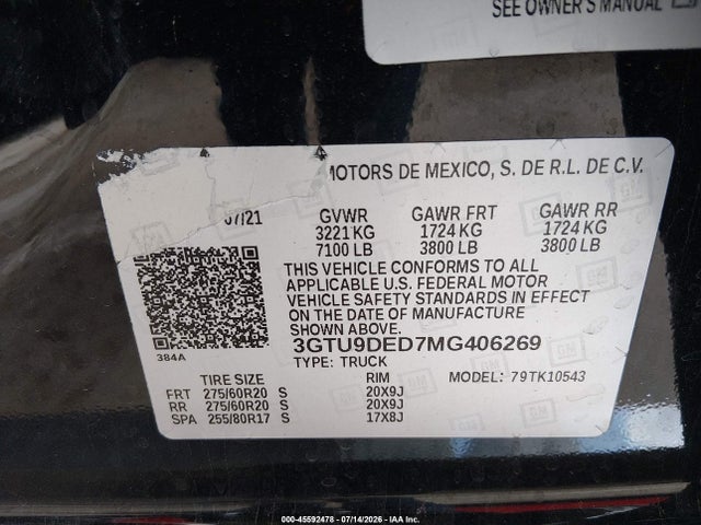 2021 GMC SIERRA 1500 4WD SHORT BOX SLT 照片 9