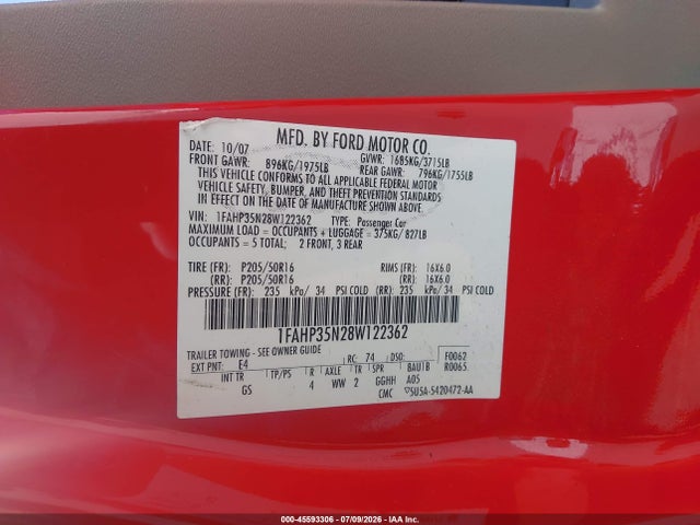 2008 FORD FOCUS SES — миниатюра 9