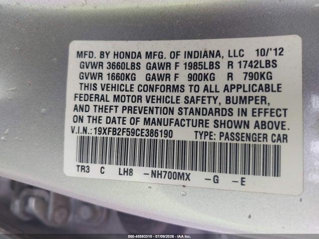 2012 Honda CIVIC LX photo 9