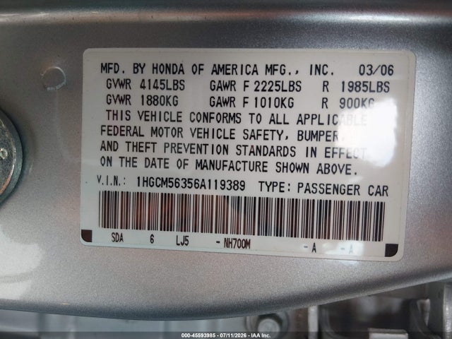 2006 Honda ACCORD 2.4 SE — миниатюра 9