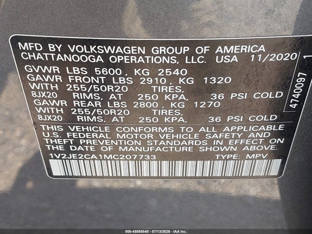 2021 VOLKSWAGEN ATLAS CROSS SPORT 3.6L V6 SE W/TECHNOLOGY 9