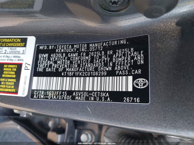 2012 Toyota CAMRY SE photo 9