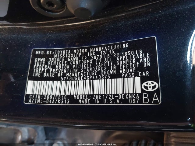 صورة 9 لـ 2016 Toyota COROLLA LE