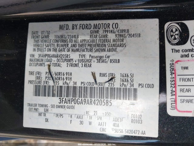 2010 FORD FUSION S 照片 9