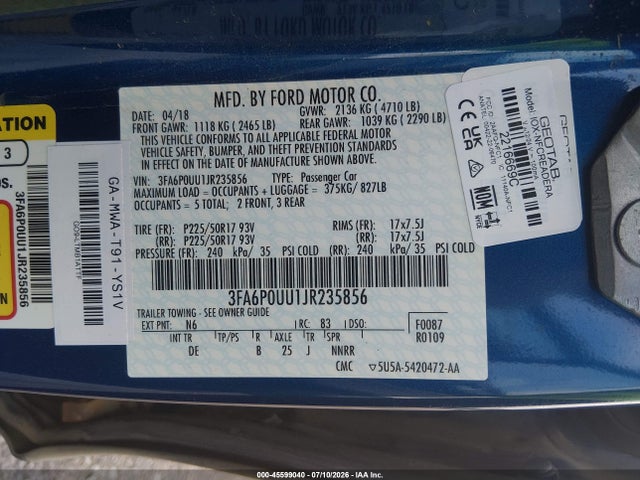 2018 FORD FUSION HYBRID S 照片 9