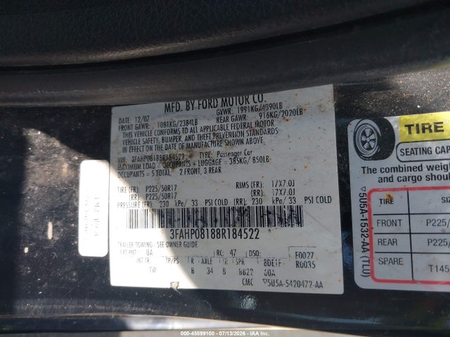 2008 FORD FUSION SEL 照片 9