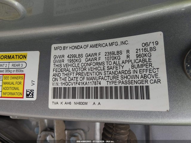 2019 HONDA ACCORD EX 9