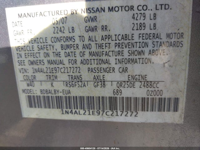2007 Nissan ALTIMA 2.5 S 照片 9