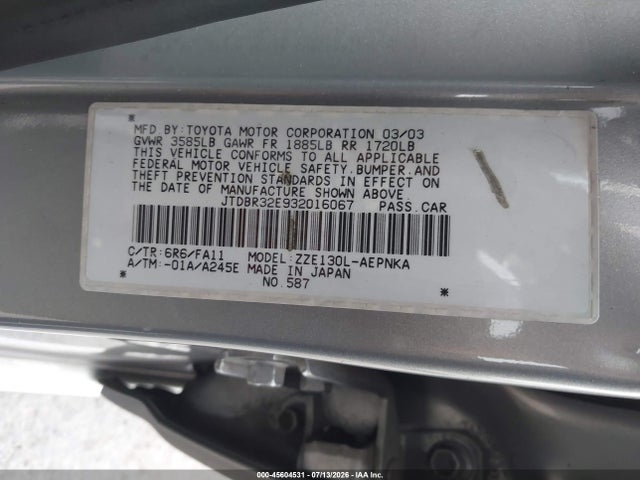 2003 Toyota COROLLA LE 照片 9
