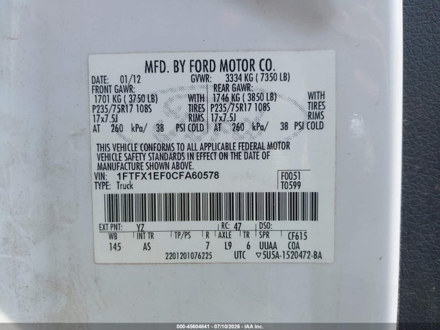 صورة 9 لـ 2012 FORD F-150 XL