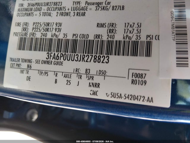 2018 FORD FUSION HYBRID S 照片 9