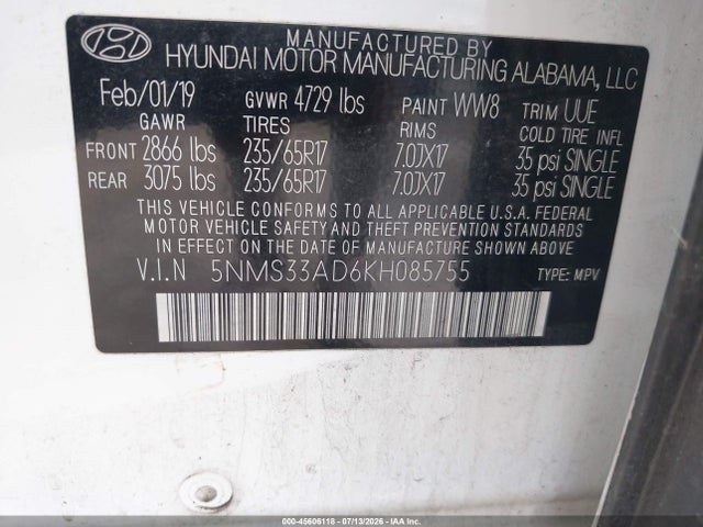2019 HYUNDAI SANTA FE SEL 9