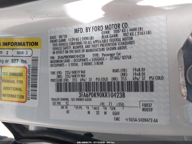 صورة 9 لـ 2019 FORD FUSION TITANIUM