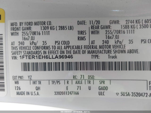 2020 FORD RANGER XL 9