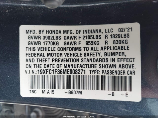2021 HONDA CIVIC EX 9