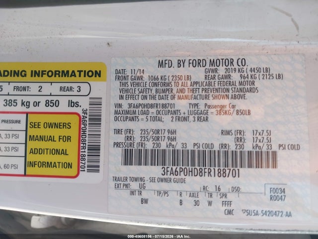 2015 FORD FUSION SE 照片 9