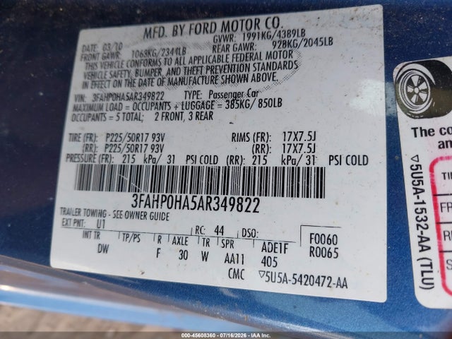 2010 FORD FUSION SE 照片 9