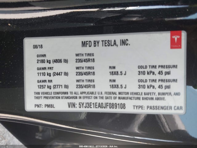 2018 Tesla MODEL 3 LONG RANGE/MID RANGE 照片 9