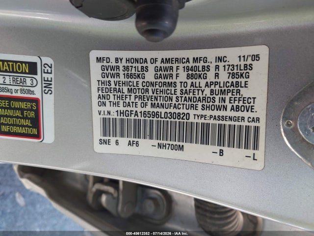 2006 Honda CIVIC LX — фото 9