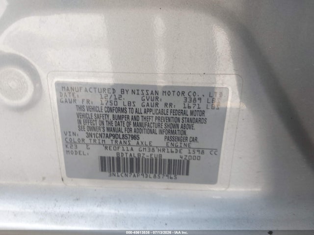 2013 Nissan VERSA 1.6 SV — фото 9