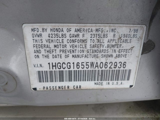1998 Honda ACCORD EX V6 — миниатюра 9